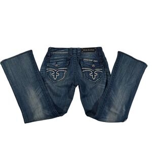 Rock Revival Women's Buckle Jeans "Jen" Blue Medium Wash Flap Pocket Size 28